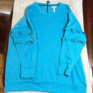 Women’s Matilda Jane Our Song Sweatshirt tunic ruffle sleeves zip back Large